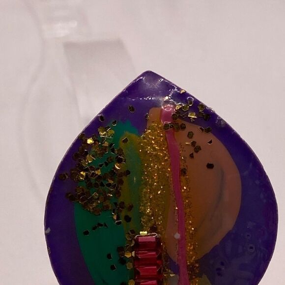 Vintage 1980’s Enamel, Glitter, and textured Earrings Clip-ons - Picture 5 of 10